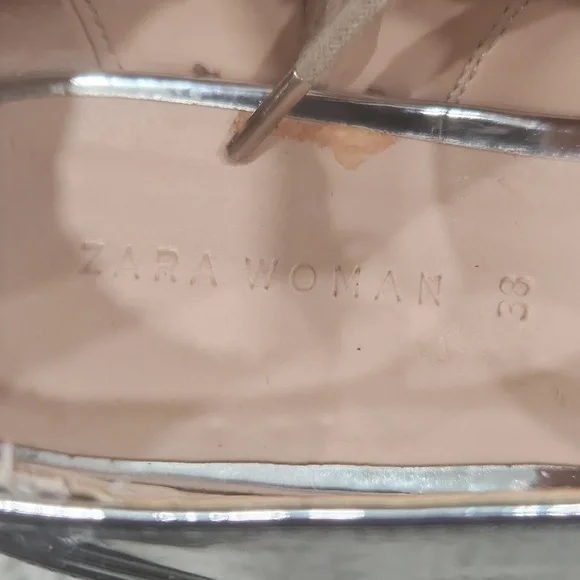 Zara Silver Platform Oxford Shoes Size 8 - Picture 5 of 7